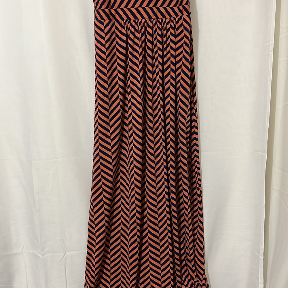 Loft Orange with Blue Striped Halter Maxi Dress a307 - Picture 3 of 6
